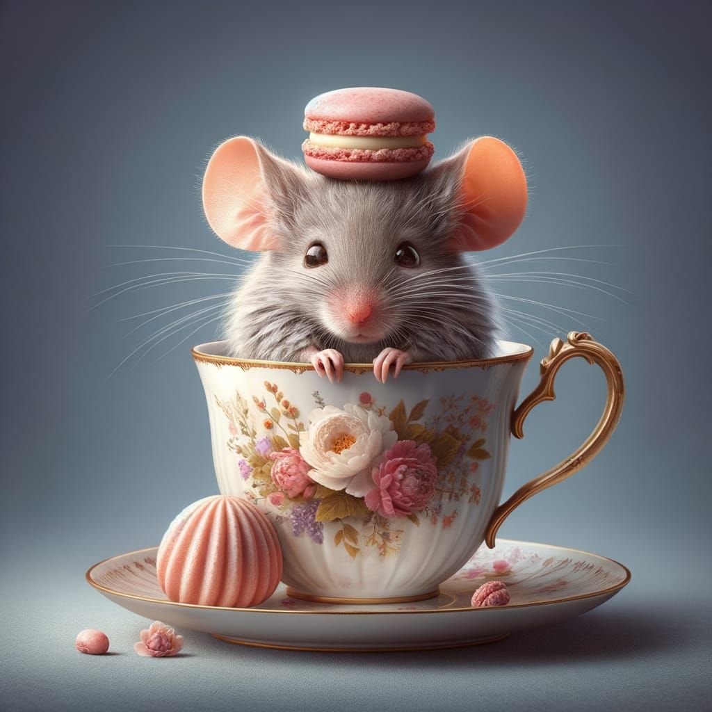 Mouse and Macaroon in Teacup: Fantasy Concept Art