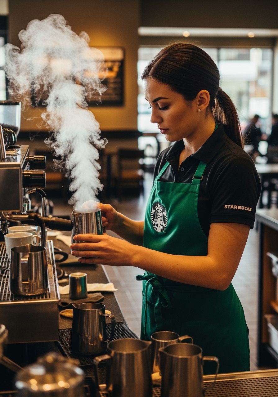 Starbucks Barista at Work in Coffee Shop