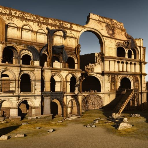 Golden Zombie Colosseum: Detailed Fantasy Art