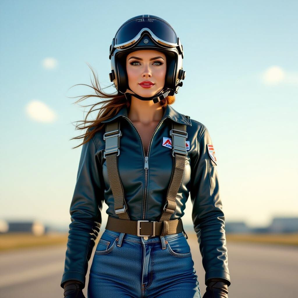 1950s Female Jet Pilot in Vintage Gear