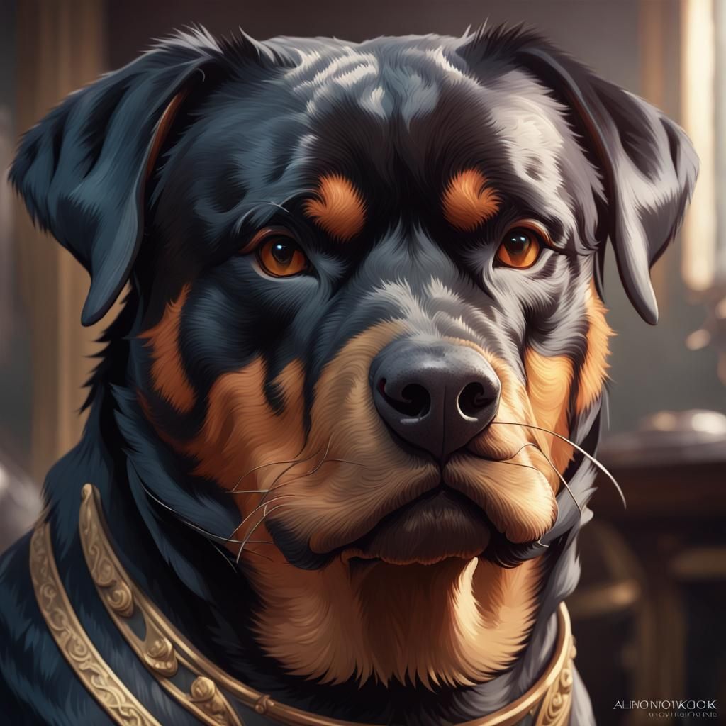 Hyperdetailed Rottweiler Portrait with Dynamic Lighting
