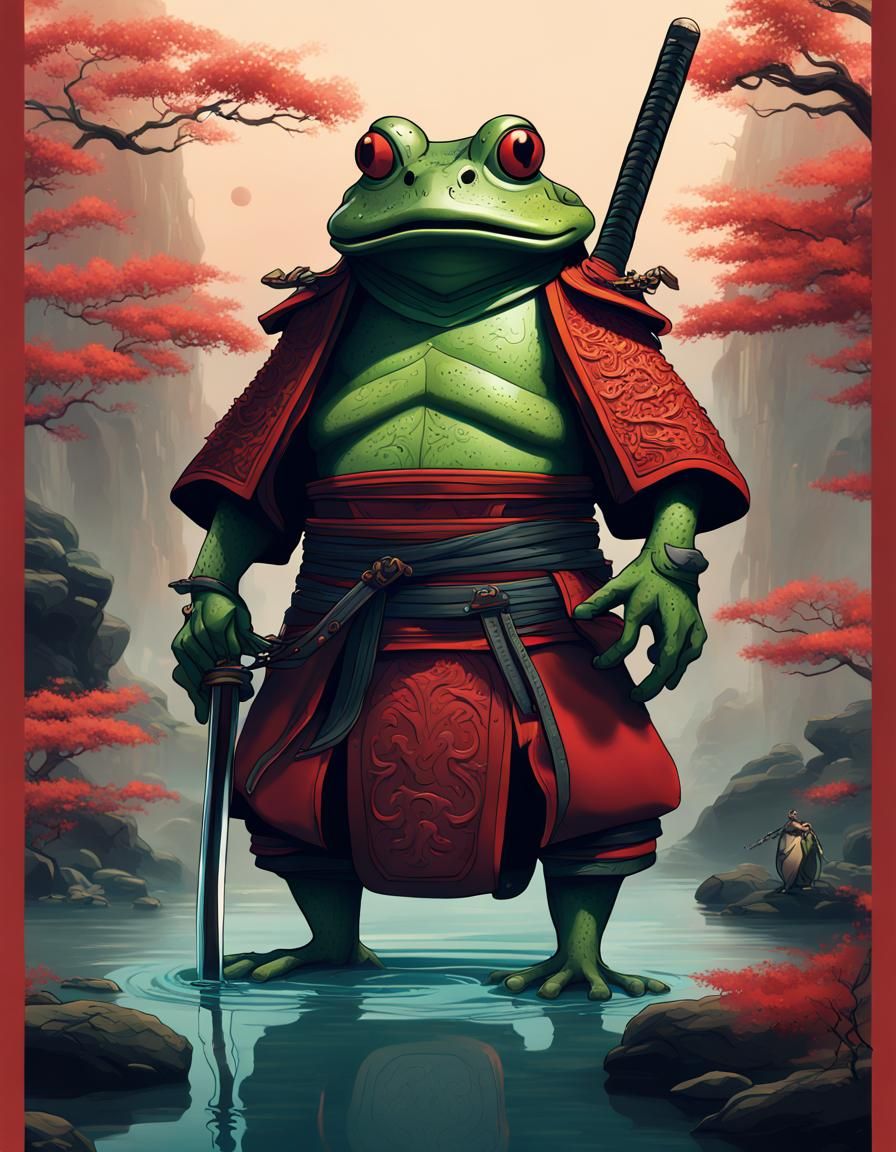 Samurai Frogs in Ancient Art Style
