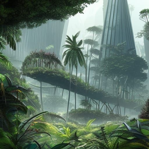 Dystopian Jungle City Ruins