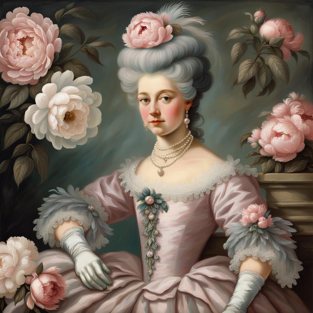 Elegant Woman in Rococo Portrait with Feathers