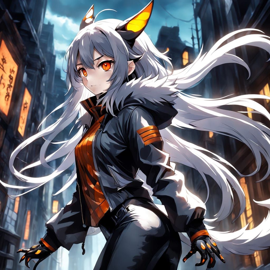 Mysterious Feral Catgirl in a Dramatic, Anime-Inspired Art S...