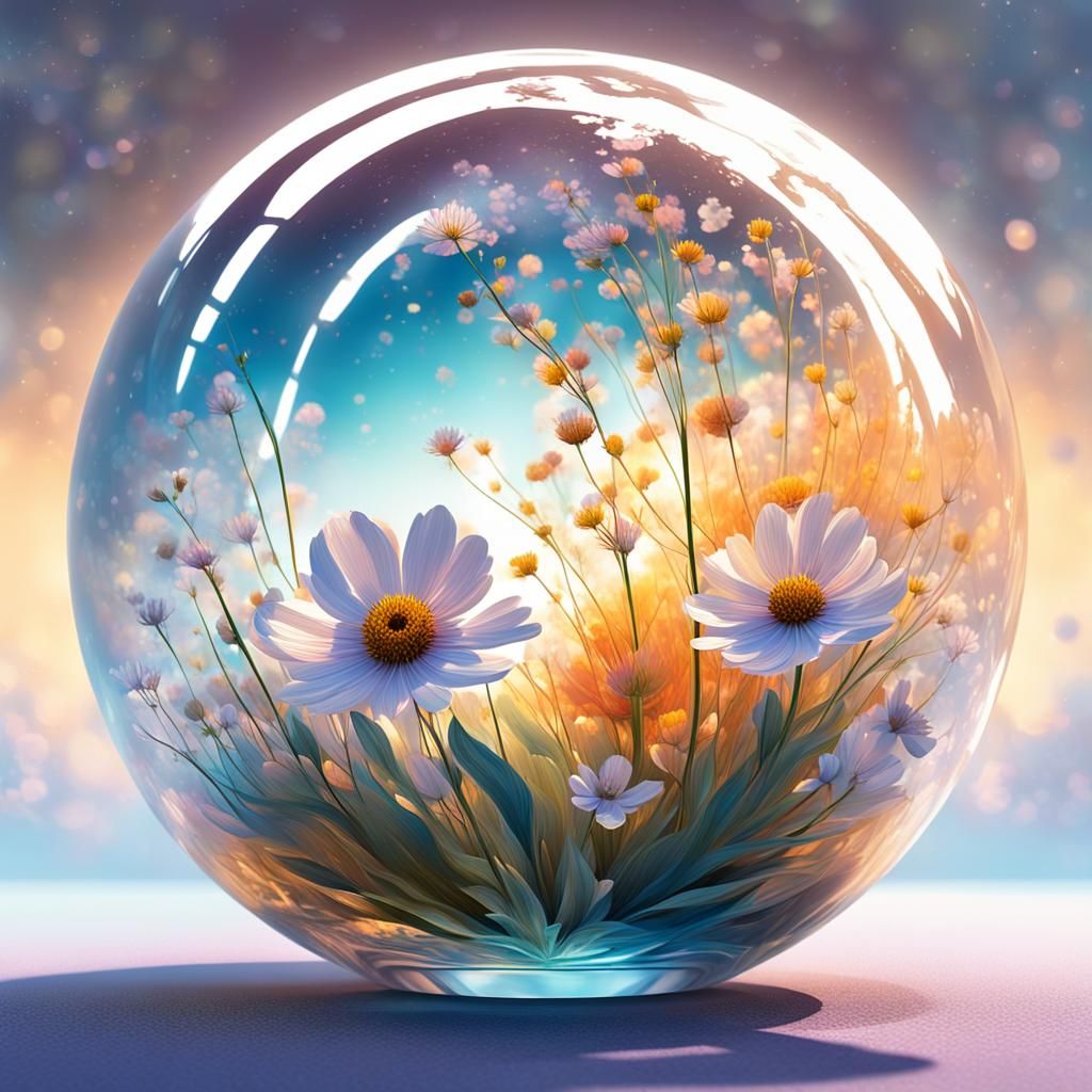 Neo-Classical Orb with Wildflowers in Dadaist Style