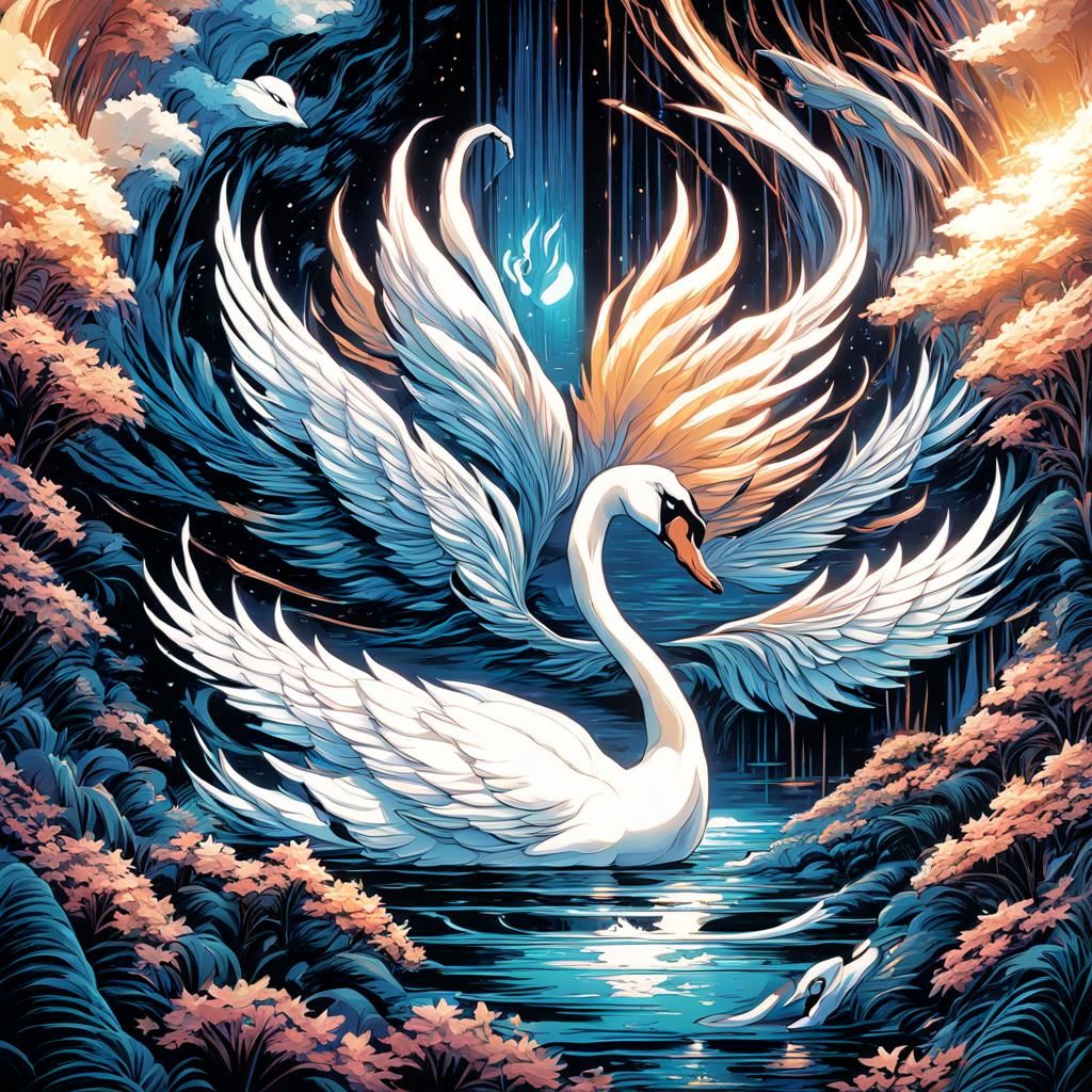 Beautiful Swan in Comic Book Art Style