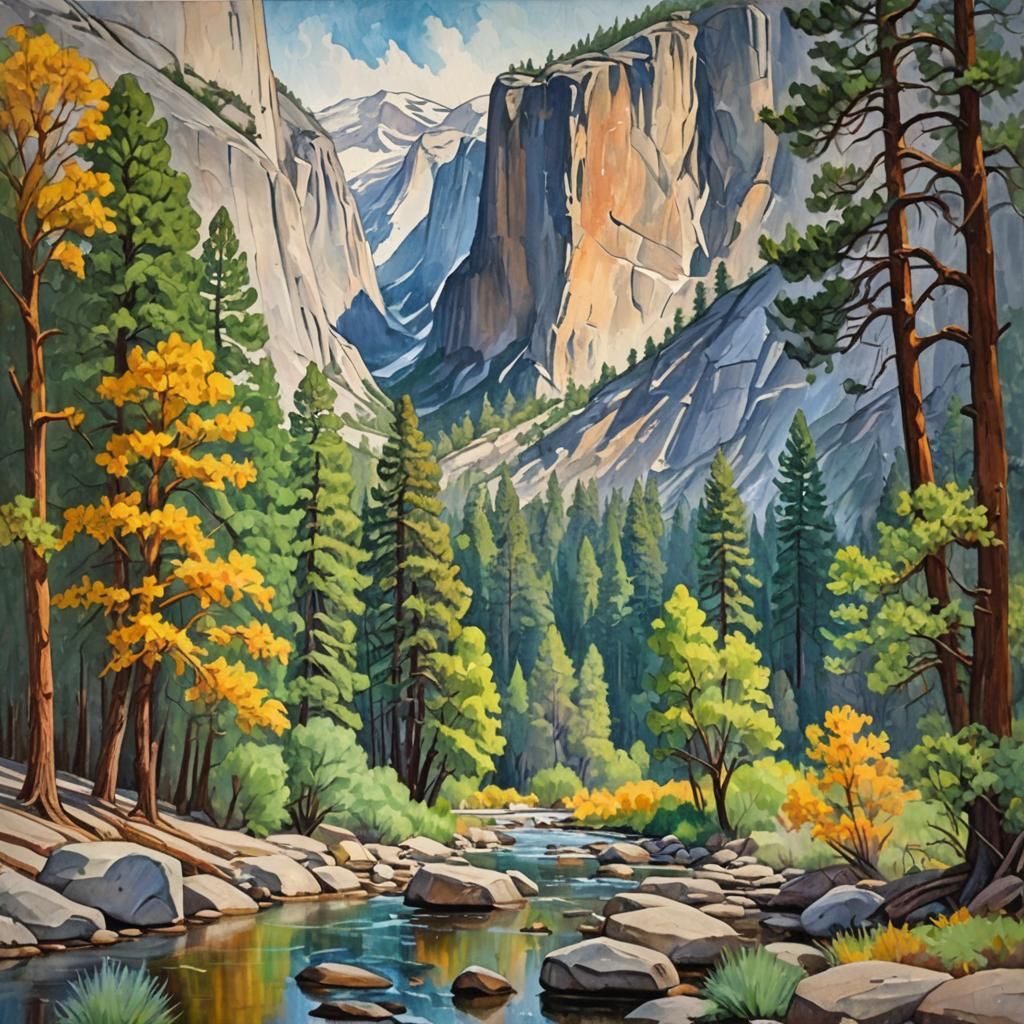 Yosemite in Expressionist Neo-Impressionism Style