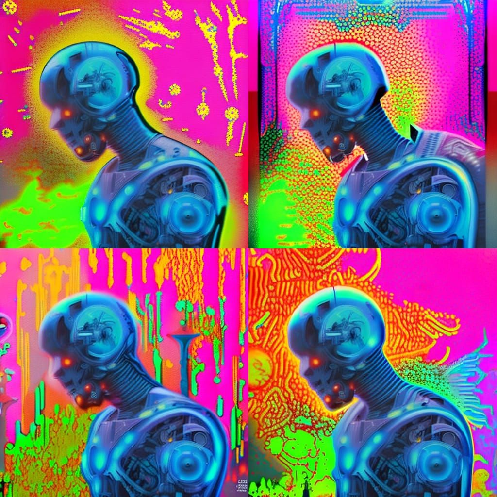 Dystopian AI Robot Apocalypse in Retrofuturistic Style