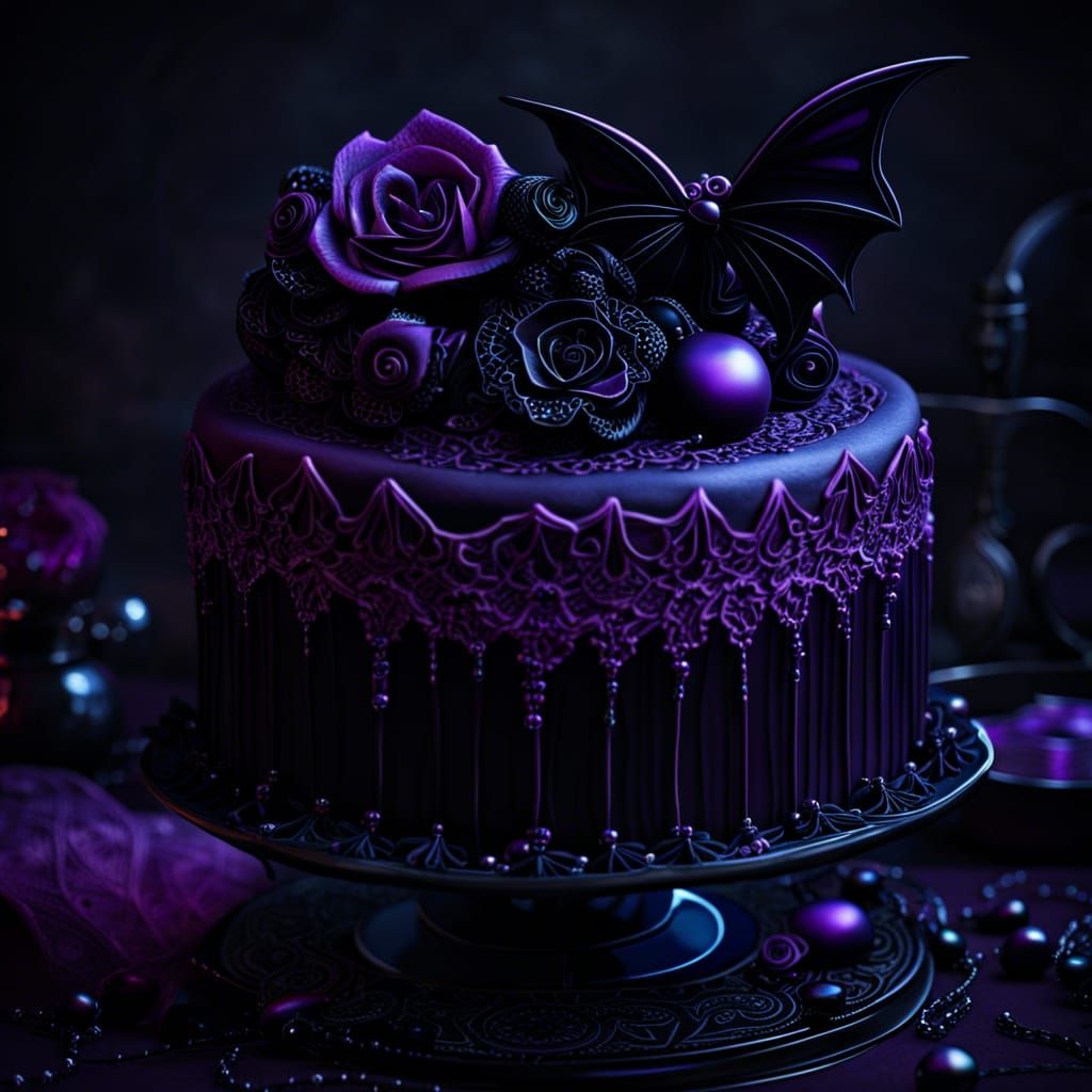 Gothic Purple Lace Cake with Black Details