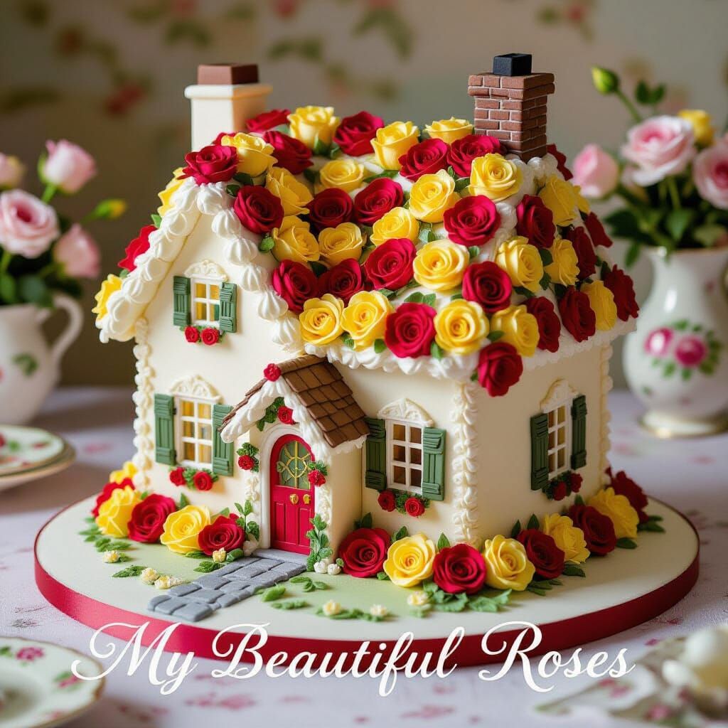 Rose Cottage Cake in Victorian Romantic Style