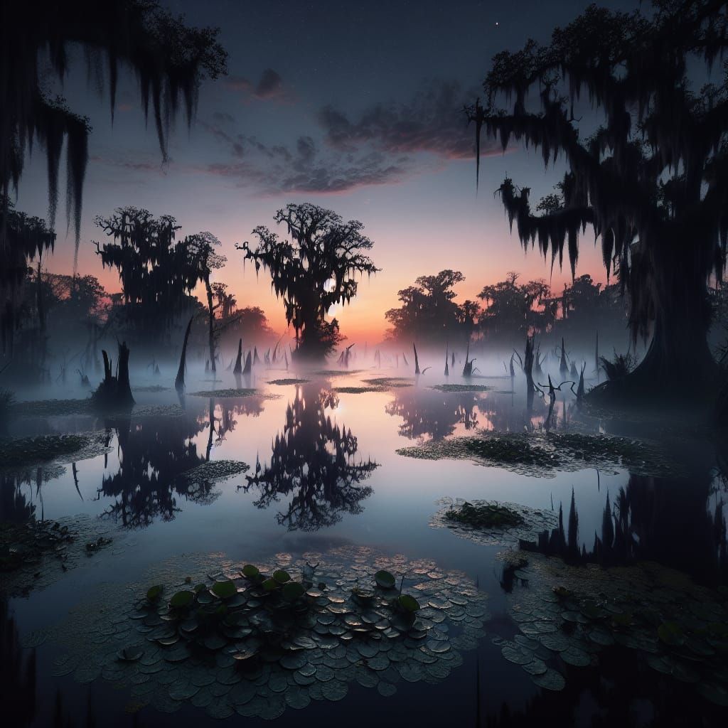 Louisiana Bayou at Dawn: Mist and Light