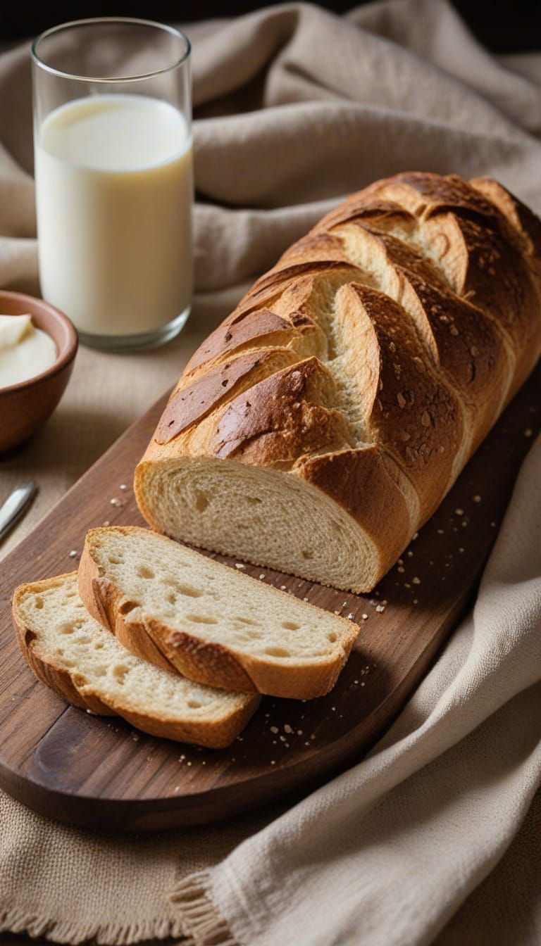 Rustic Bread and Milk Still Life in Golden Hour Light