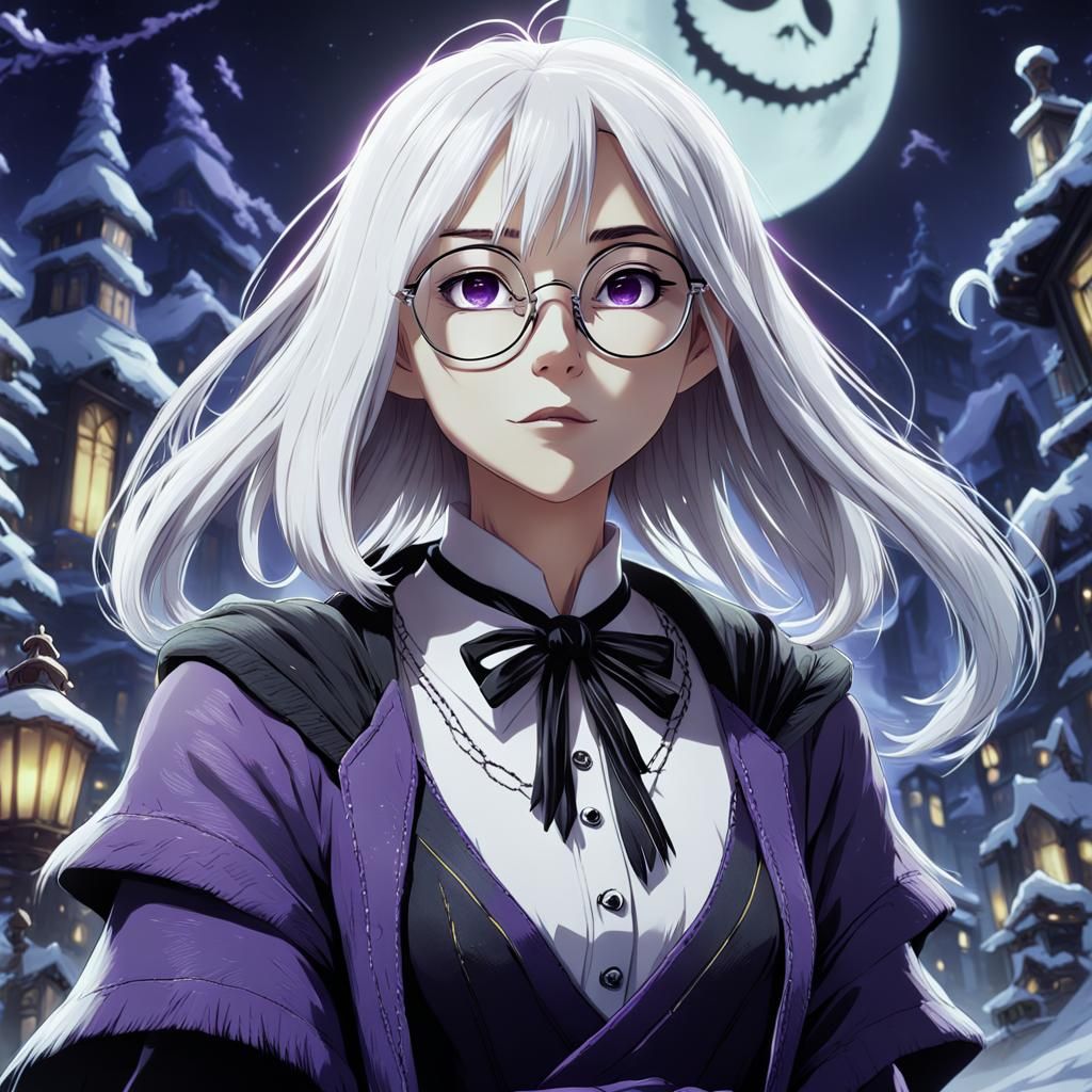 Ethereal Anime Girl with White Hair in Ghibli Style