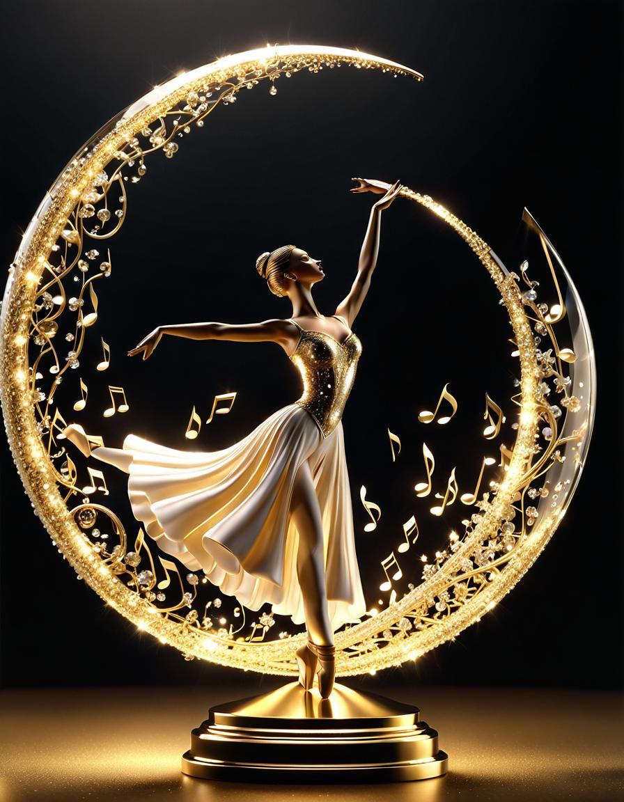 Golden Musical Notes Form Glass Ballerina