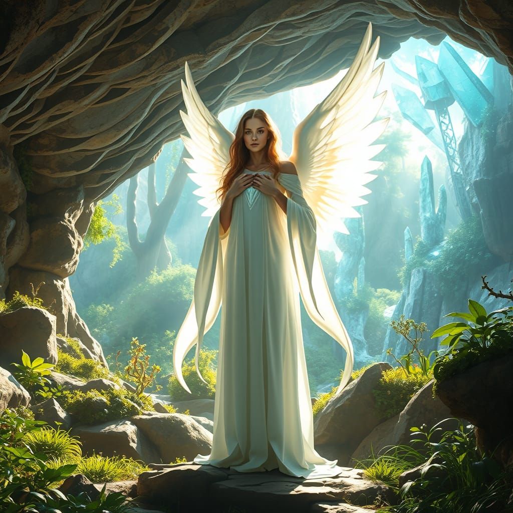 Archangel Ariel shows the cristalline heart of Gaia in a cristalline chamber in a natureal sacred temple underground