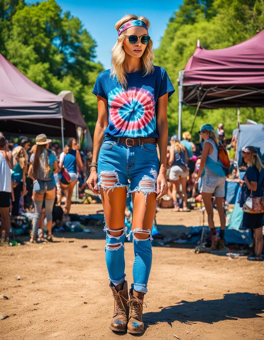 Blonde Woman at Music Festival in Abstract Art Style