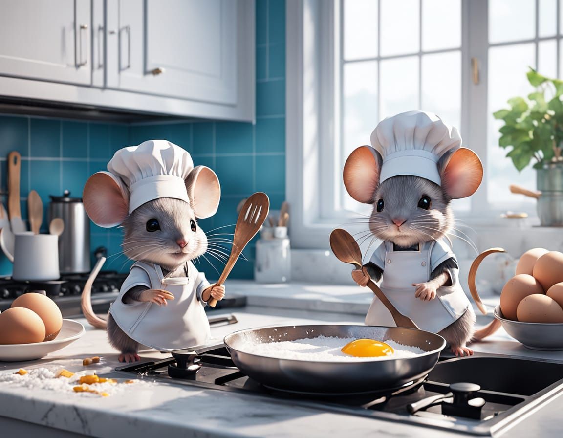 Whimsical Mice in a Modern Kitchen