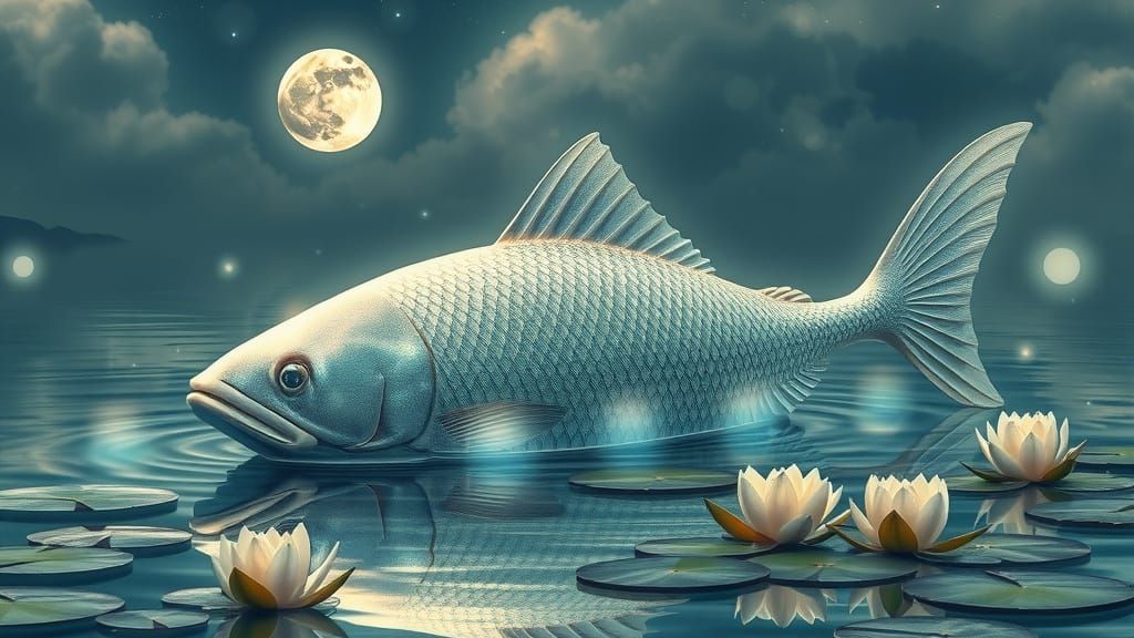 Ethereal Goddess Emerges from Reflective Waters of Pisces in...