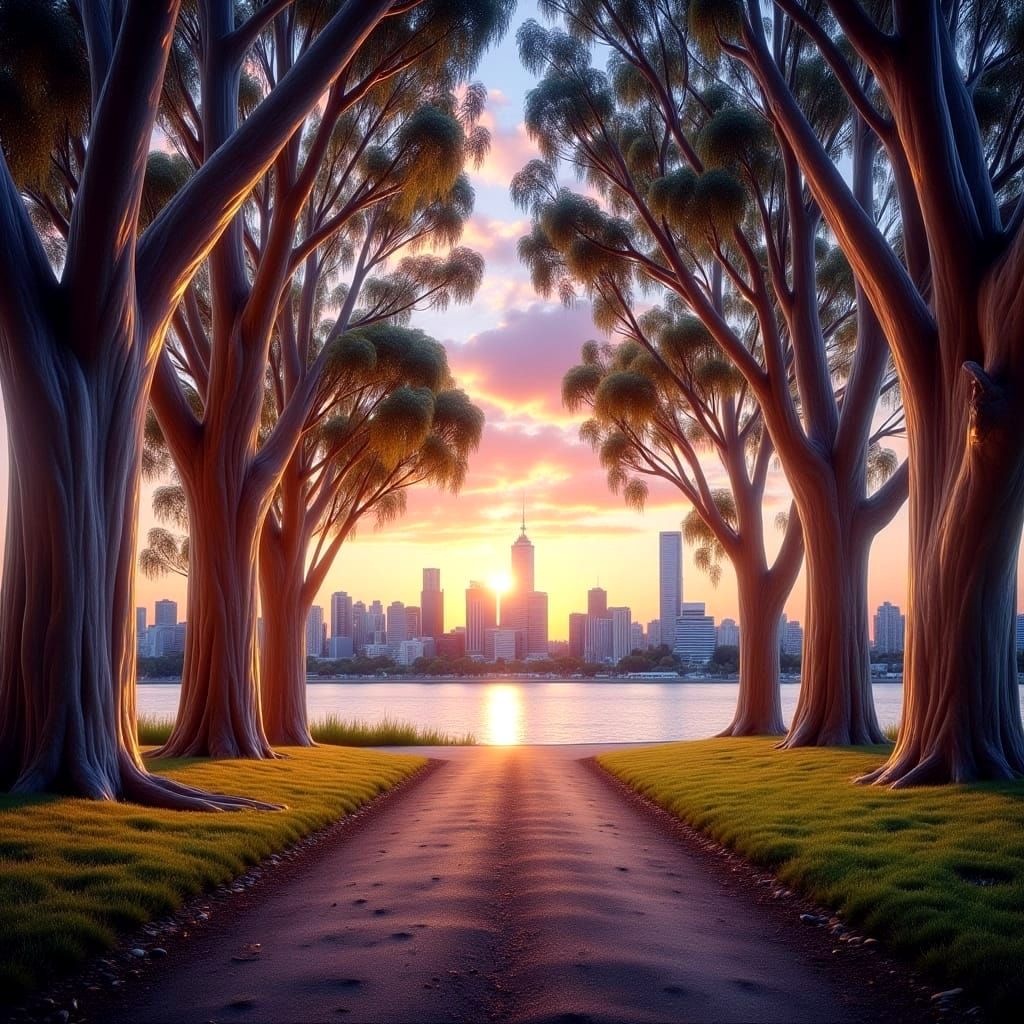 Twilight Avenue of Gum Trees in Perth, Western Australia