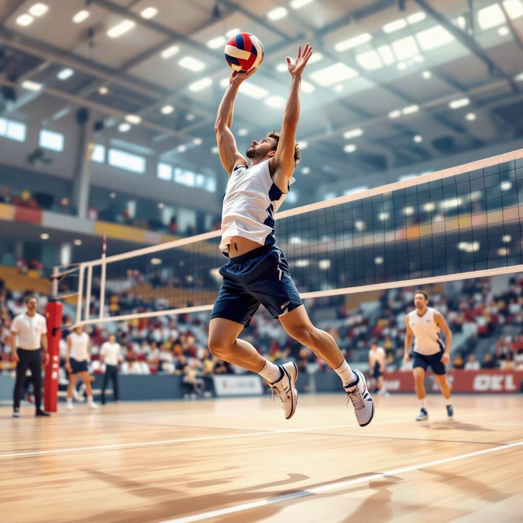 Volleyball Player Attack in Bright Sports Hall