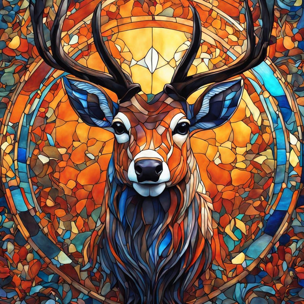 Vibrant Stained Glass Deer in an Underwater World