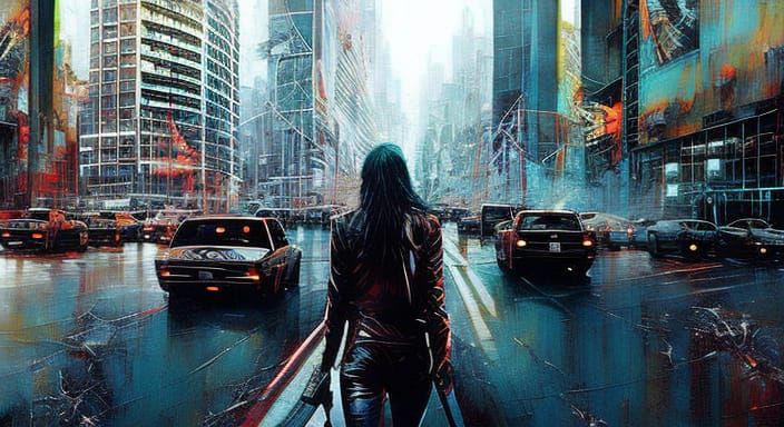 Cyberpunk Los Angeles Street View in 2099