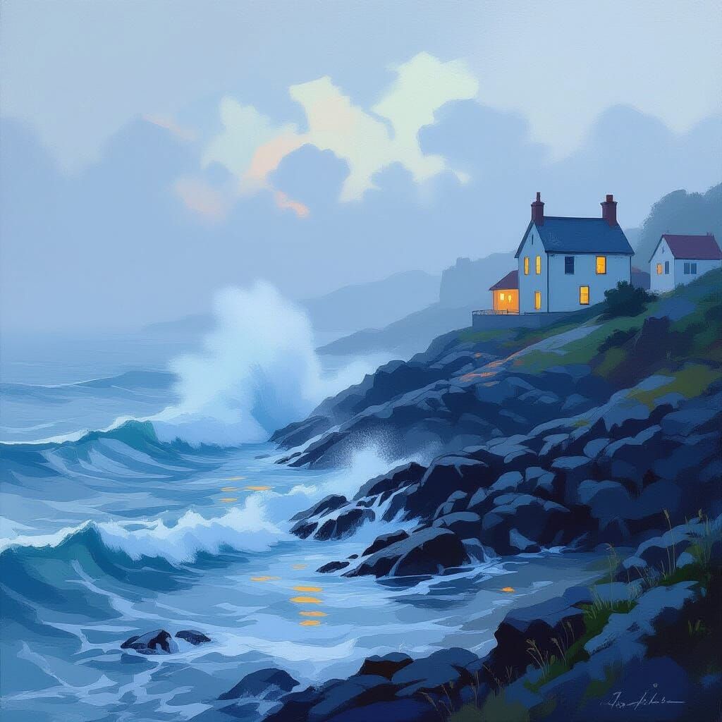 Foggy Isles of Shoals: Impressionist Coastal Scene