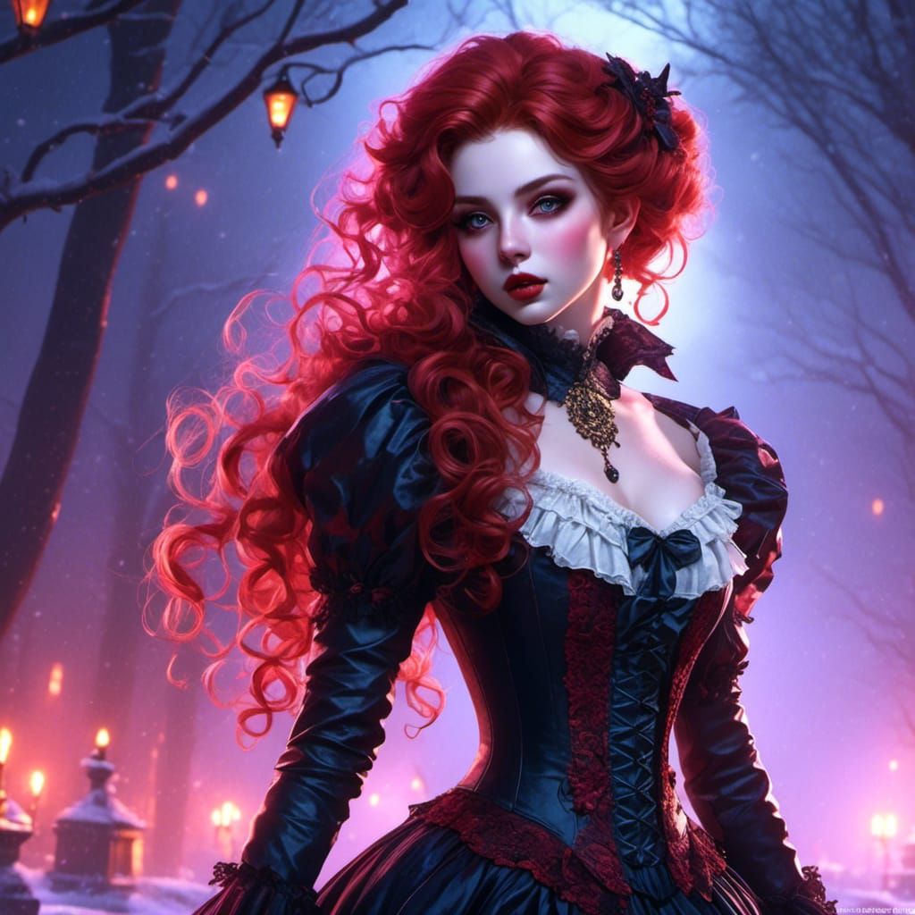 Victorian Vampire Mina Harker Portrait in Animation Style