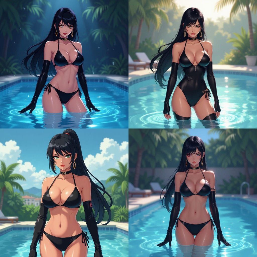 Bayonetta in Black Bikini by a Pool