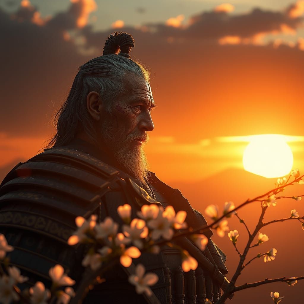 Samurai Warrior at Sunset: Digital Matte Painting