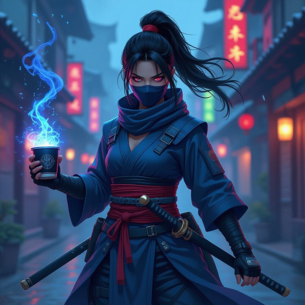 Mystical Ninja with Electric Mastery and Coffee Energy