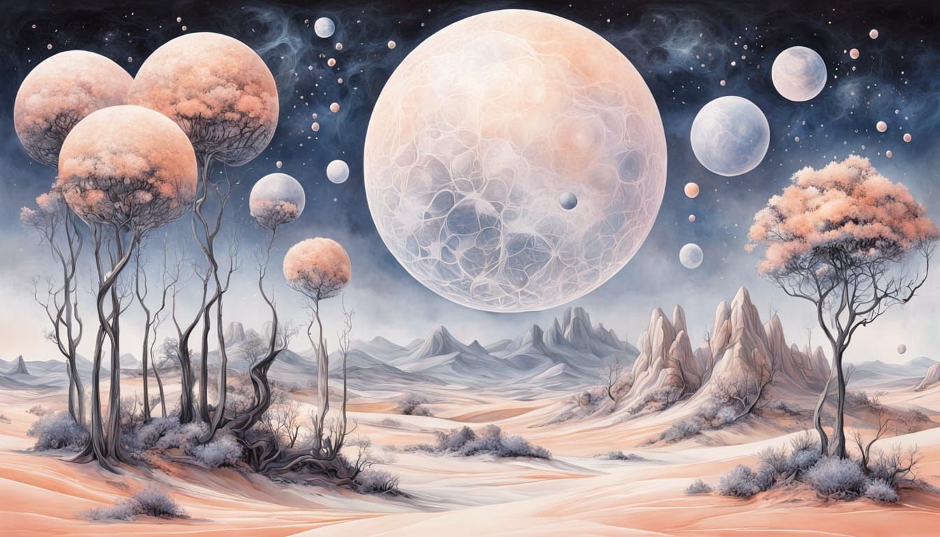 Surreal Abstract Landscape with Geometric Patterns and Cryst...