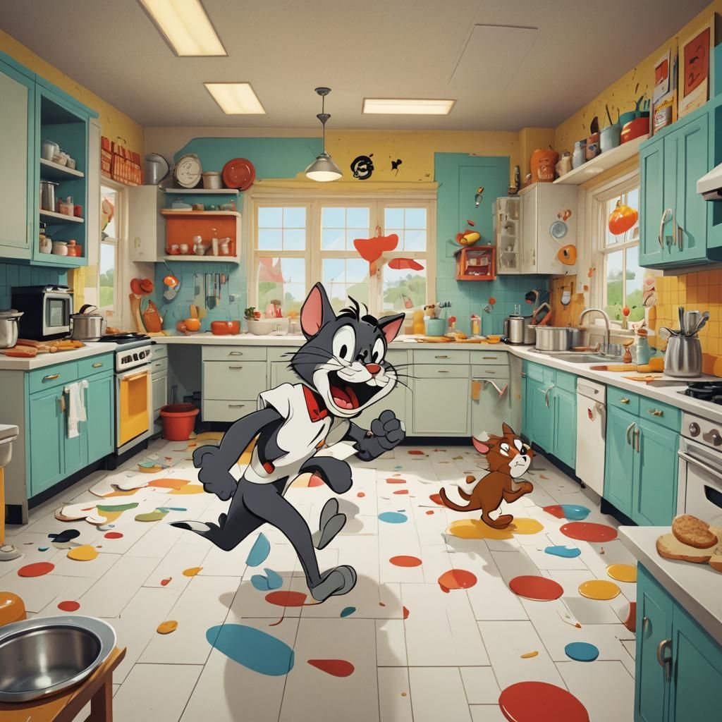 Tom and Jerry Chase Scene in Cartoon Style