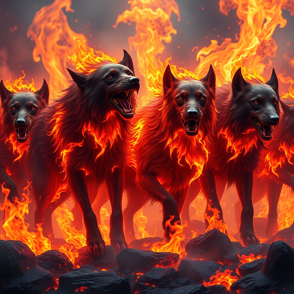 Infernal Hounds Ablaze in a Dark Fantasy Realm