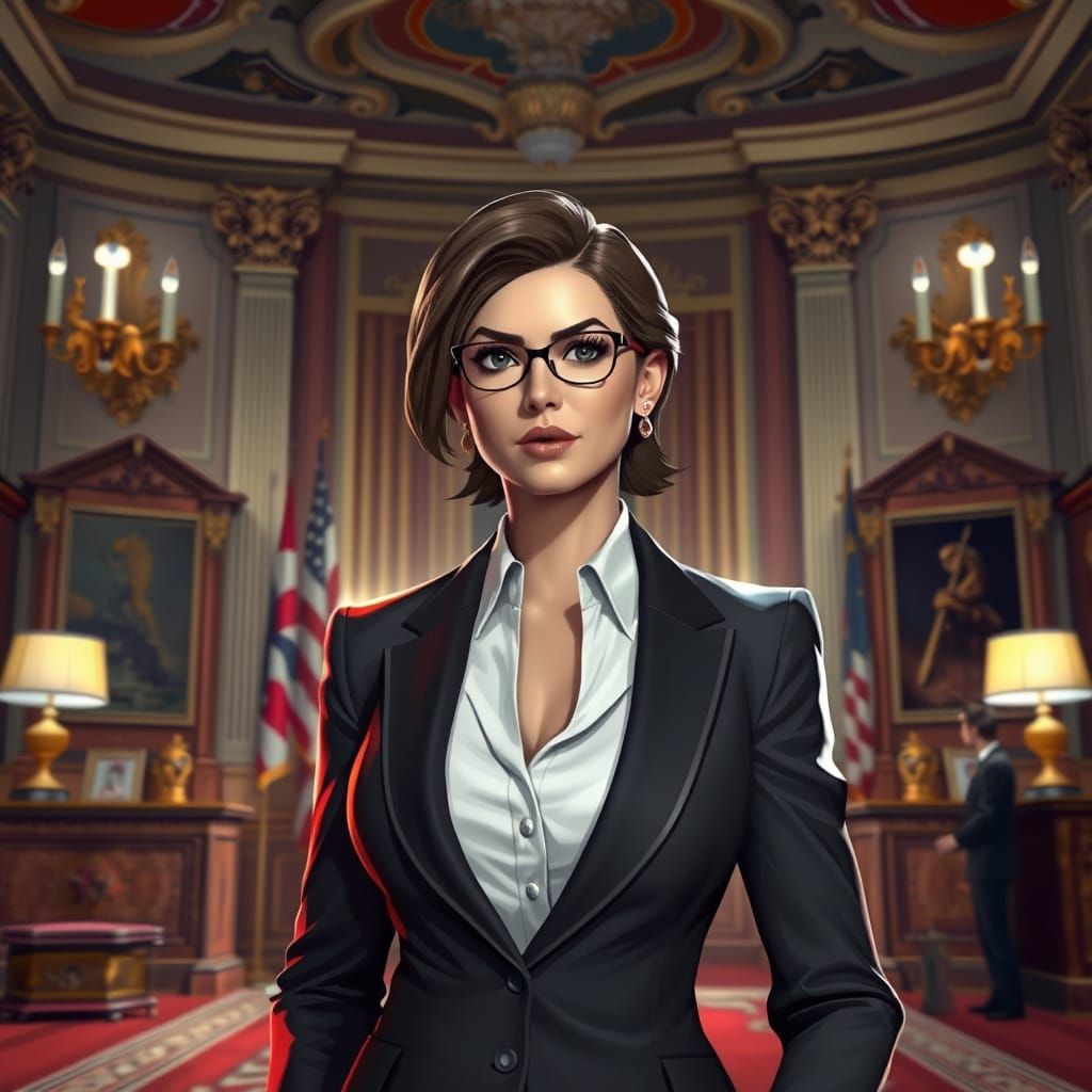 Confident Woman Leader in Ornate Office: Digital Art