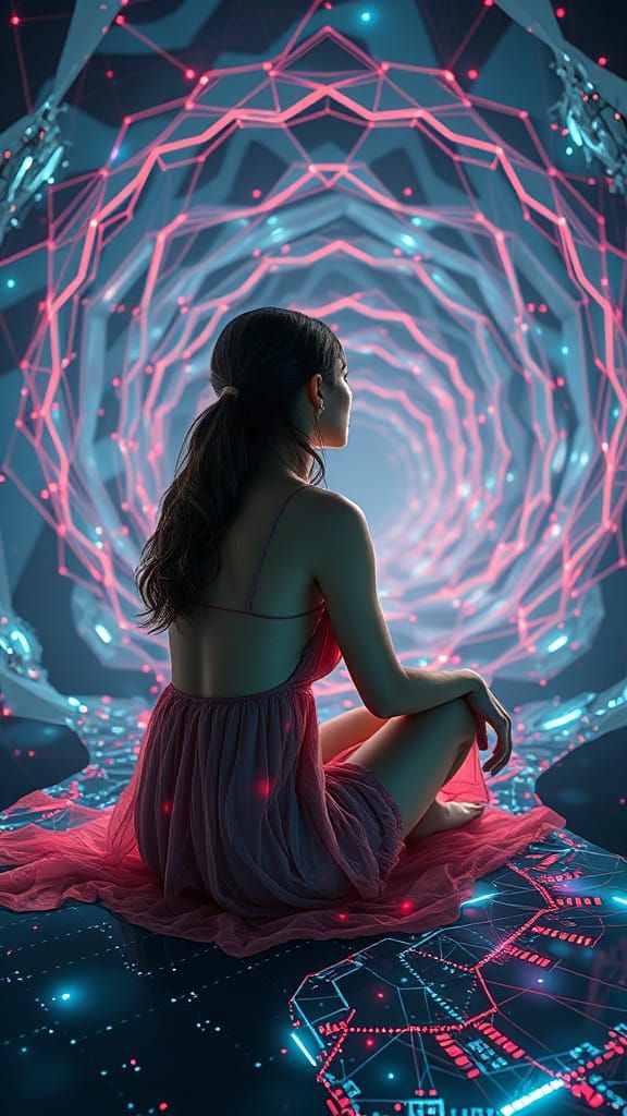 Futuristic Dreamscape with Geometric Forms and Light Fractal...