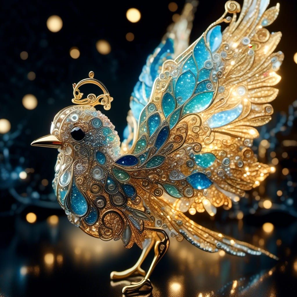 Golden Bird with Glass Fragment Details