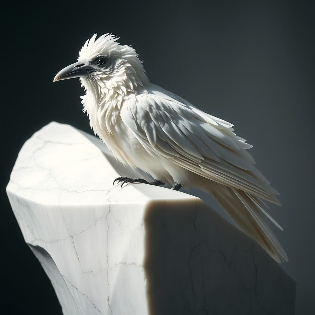 Surrealist White Crow Emerge from Marble
