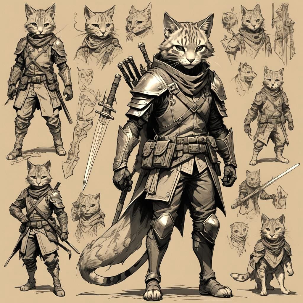 Tabaxi Ranger Character Study in Pencil, Dark Fantasy