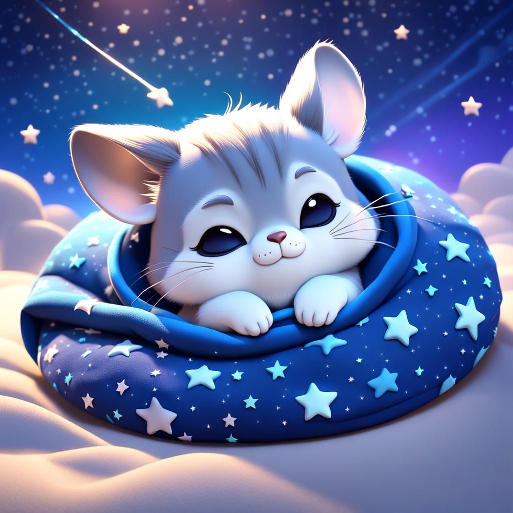 Chibi Chinchilla Dreams in a Soft Night Sky