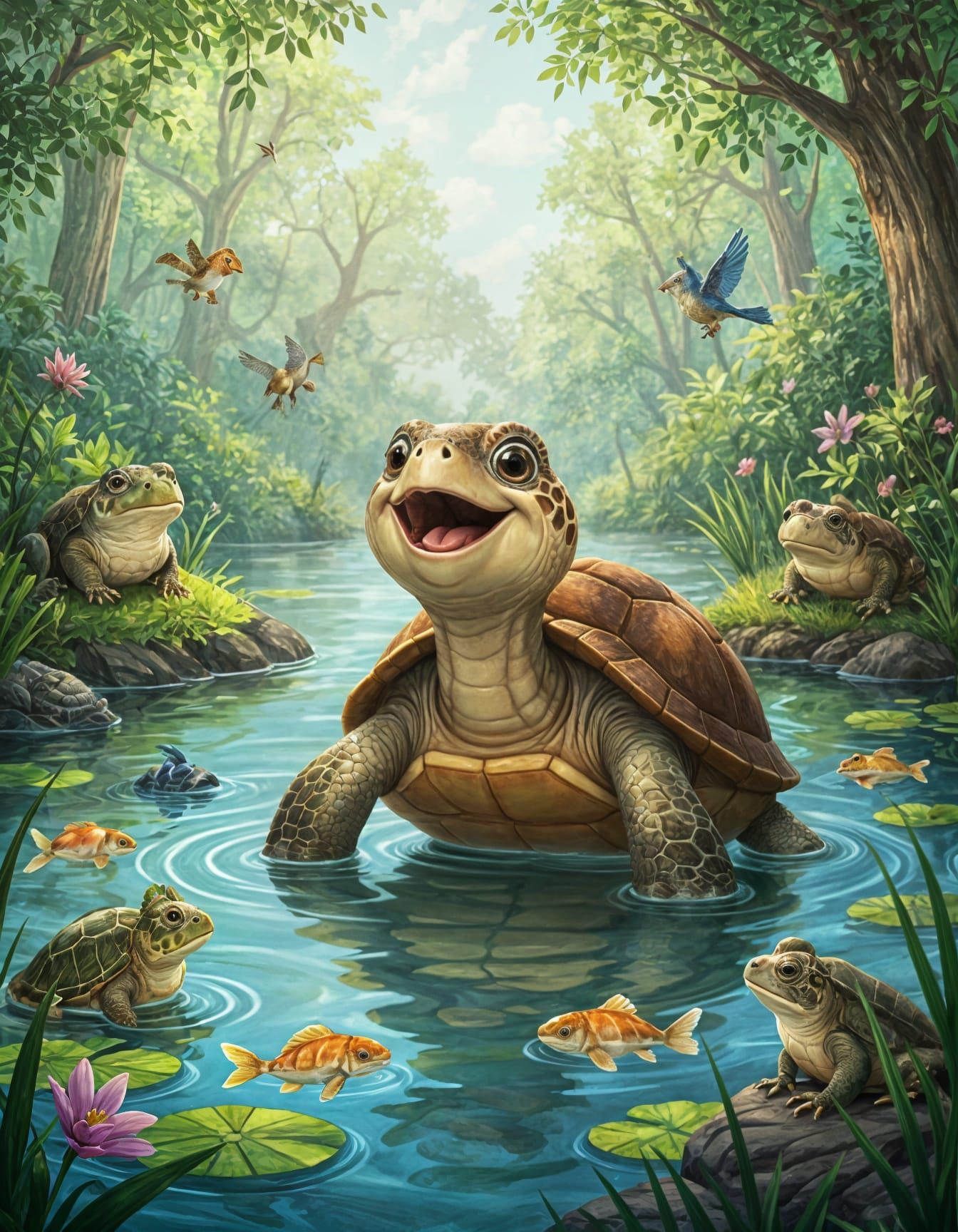 Turtle Sings for Forest Creatures: Digital Painting