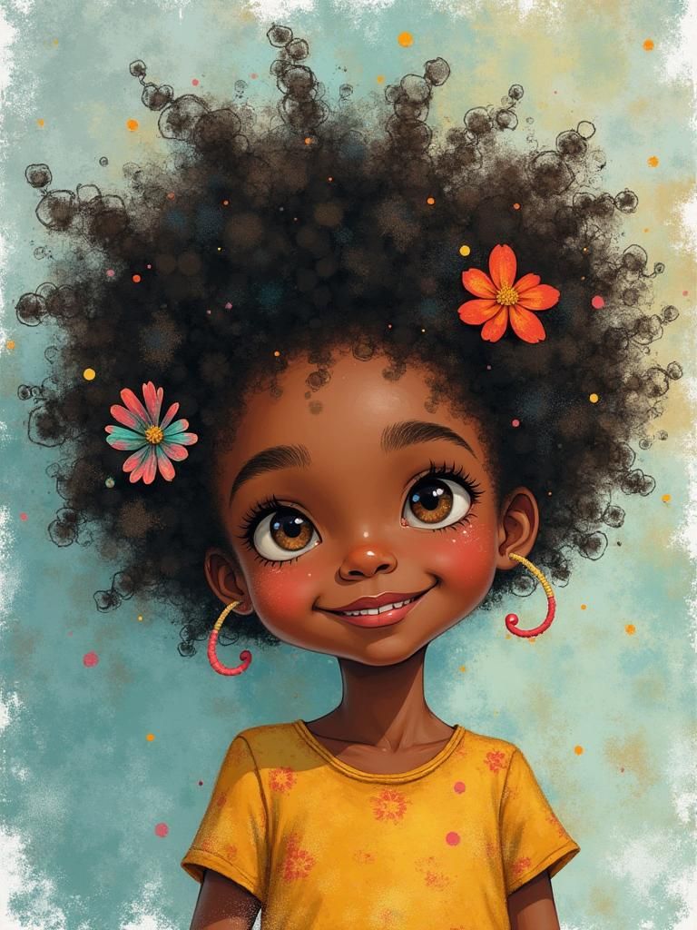 Smiling Girl Portrait in Encaustic Grunge Watercolor