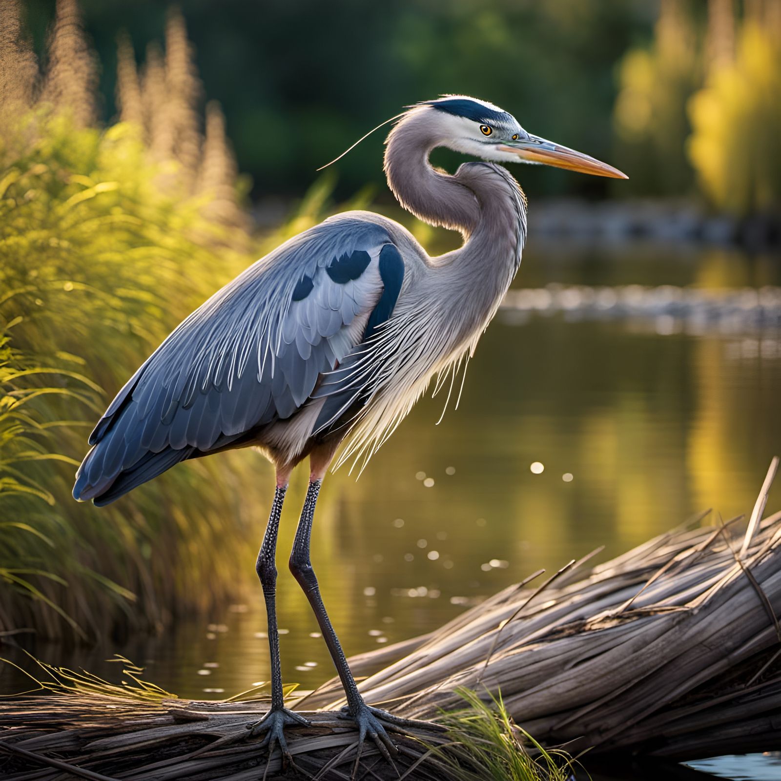Great Blue Heron Portrait: Breathtaking Photorealistic Detai...