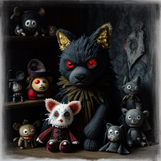Evil Stuffed Animals in Spooky Tim Burton Style