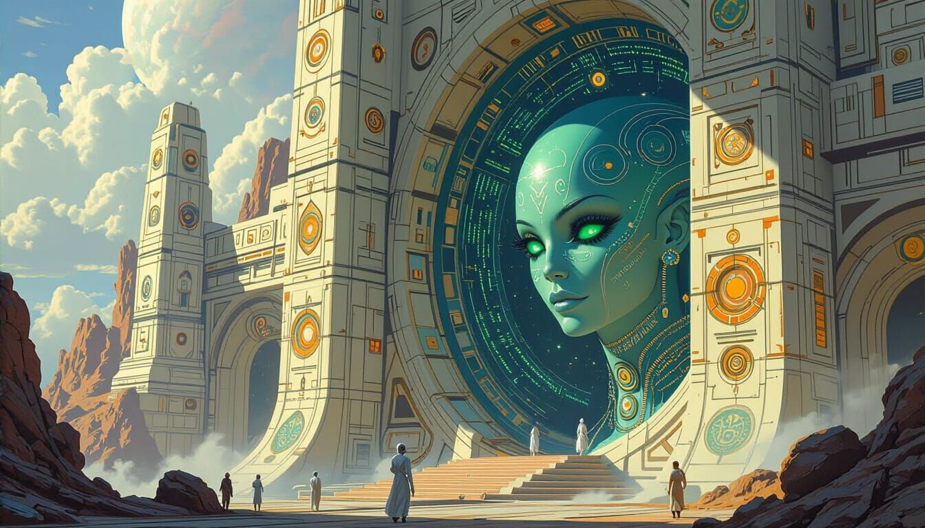 Alien Woman with Tattoos in Sci-Fi Landscape