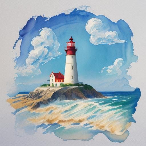 Coastal Lighthouse Logo in Gouache Watercolor Style