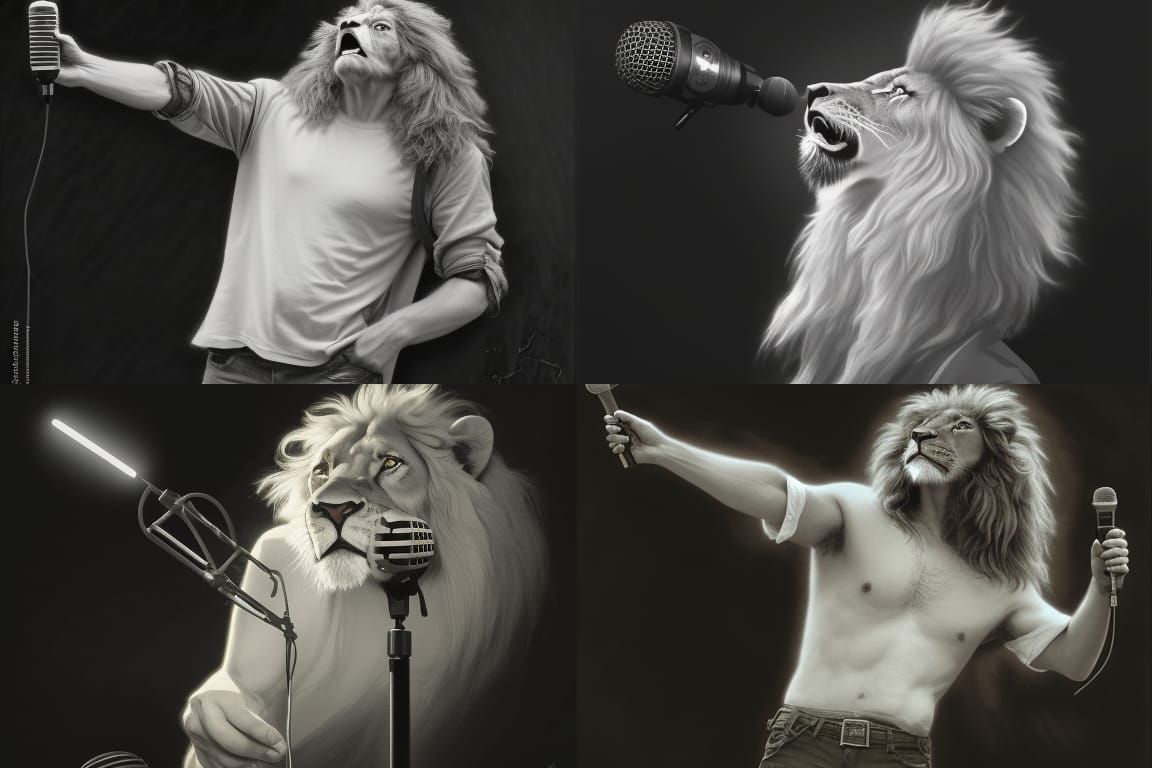 Anthropomorphic Lion Roaring, Hyperdetailed Art Nouveau Port...