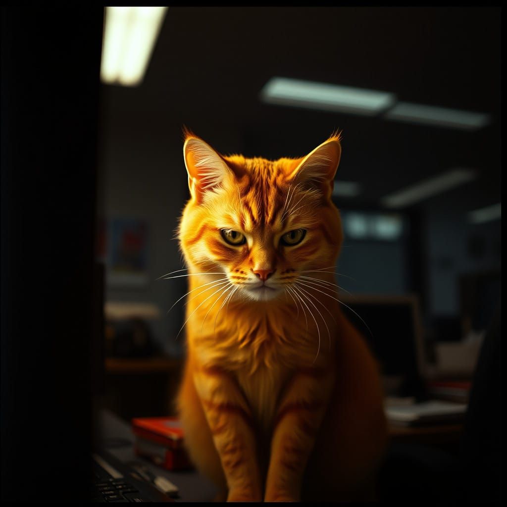 A Moody Red Cat Seeks Redemption on the Computer Screen