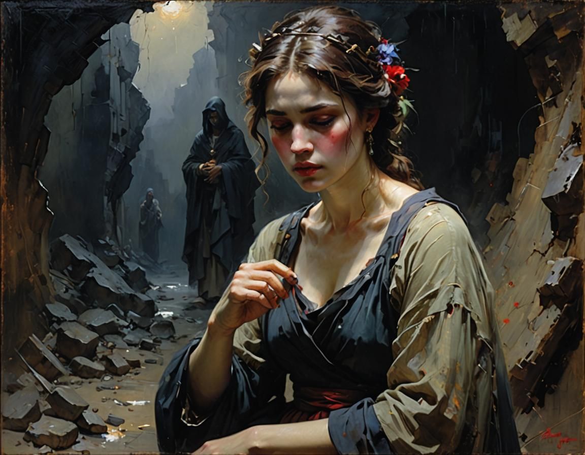 Agonized Figure Consumed by Shadowy Abyss